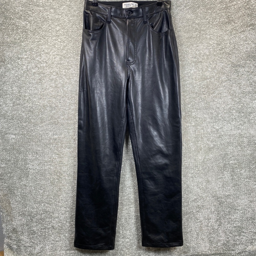 Abercrombie & Fitch 90s‎ Straight Ultra High Rise Faux Leather Pants Black 27/4